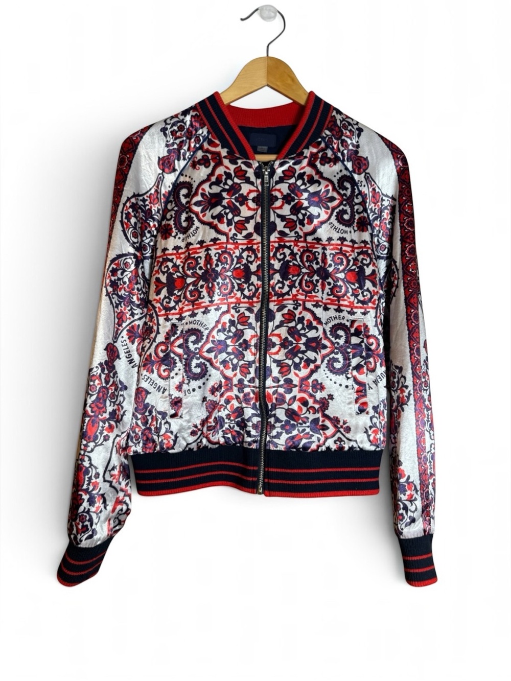 MOTHER Denim The Letterman Zip Bomber Jacket Paisley Back & Forth L